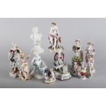 A Vienna porcelain figure of a Bacchante with a goat, 7" high (restorations) and other Continental