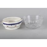 A Brierley crystal deep fruit bowl, 10" dia, and a Royal Doulton "Exeter" pattern tureen