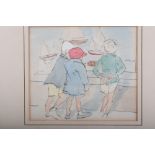 J H David: a watercolour sketch, children looking in a shop window, 6 1/2" x 7 1/4", in gilt frame