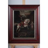 A 19th century Venetian oil on copper, St George killing the dragon, 11" x 8 1/2", in brown frame