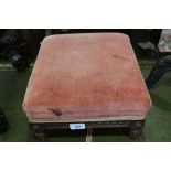 A 19th century French rectangular footstool, upholstered in a red velvet, 14" wide x 12" deep x 7"