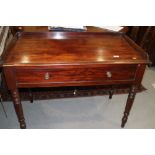 A 19th century mahogany tray top wash stand, fitted one drawer, on turned and tapering supports, 40"