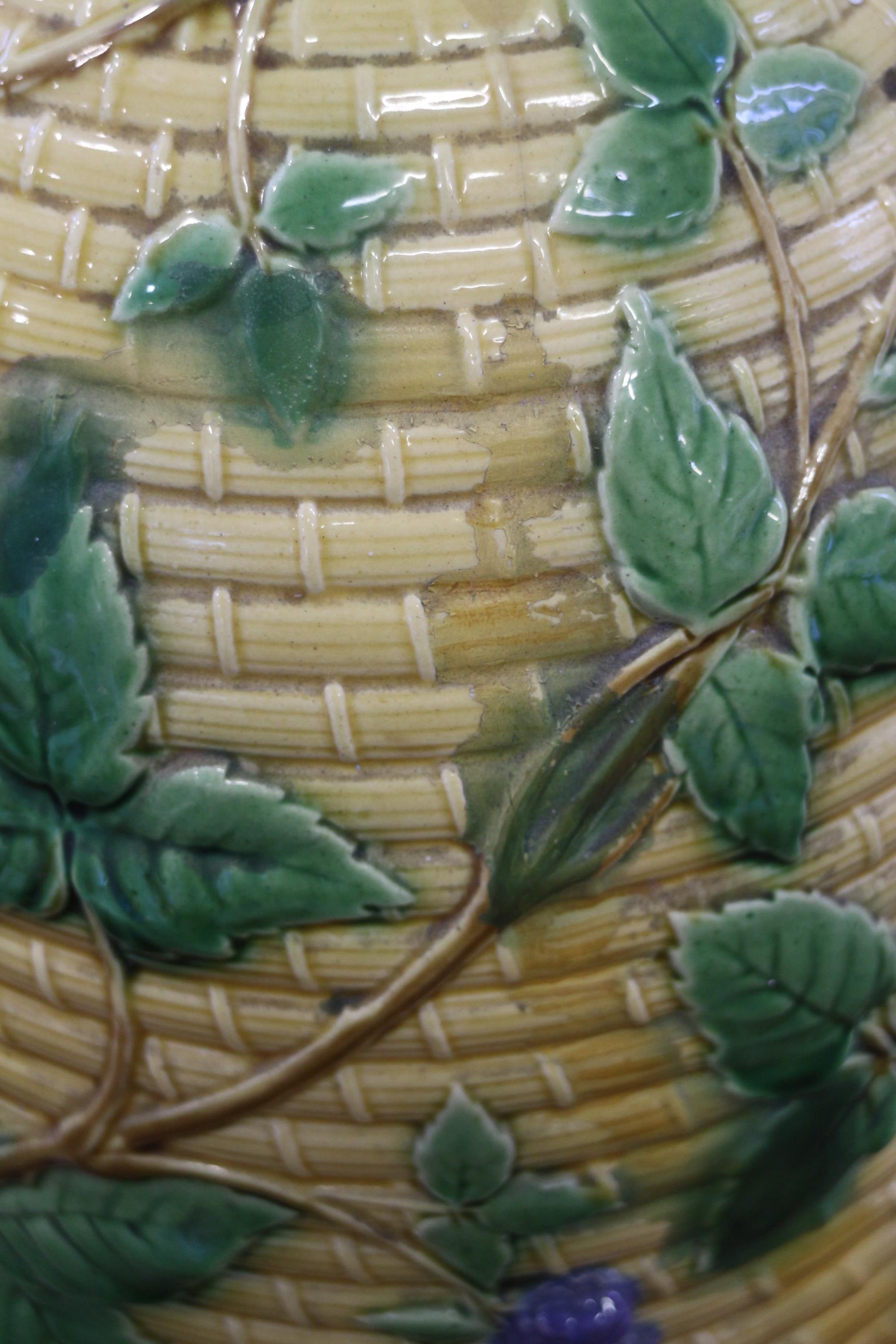 A Minton majolica cheese dish, in the form of a bee skep, 14" high (chip to base, cover restored) - Image 10 of 12