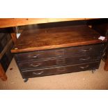 A low metal six-drawer double-sided plan chest with wooden top 17 3/4"h x 35 1/4"w x 37" deep