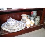 A set of Crescentware oval meat dishes, a Paragon Chrysanthemum part teaset and a stoneware coffee