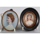 Isabelle Charlotte Pierce, 1907: an oval portrait miniature, "Rose", in gilt metal frame, and