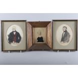 A pair of 19th century watercolour portrait miniatures of seated gentlemen, 6" x 4 1/2", in