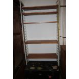 A white painted Ladderax single bay shelving unit, fitted five shelves