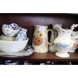 A 19th century sprigged jug, an Imari pattern tureen stand and other decorative china