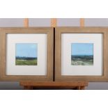 Peter Hodson: a pair of oil landscapes, 4" x 4", in glazed wooden strip glazed frames