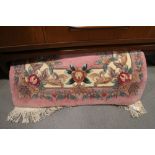 A pair of Chinese contour pile rugs with floral design on a pink ground, 62" x 36" approx