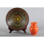 A Poole "Aegean" pattern bowl, 13 1/4" dia x 4" high, and a Royal Lancastrian Pilkington orange