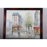 Birnizti: oil on canvas, Parisian street scene, 19" x 23", in mahogany frame