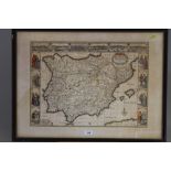 Cornelium Dankerum: a map of Spain with coloured boundaries, in Hogarth frame