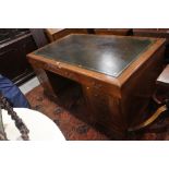 A partners 1930s oak double pedestal desk, fitted nine drawers, top 74" wide x 42" deep x 31" high