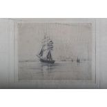 A Simes: etching, "Off the Isle of Arran", in ebonised strip frame, a watercolour, "Doormouse",