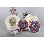A Chinese porcelain baluster famille verte decorated vase, a Chinese famille noire ginger jar and