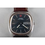 A gentleman's Omega Geneve Megaquartz stainless steel cased wristwatch with baton numerals and day/
