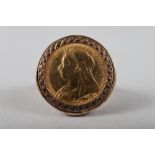 An 1895 gold half-sovereign, in gold ring mount (hallmarks rubbed), size S, 8.4g
