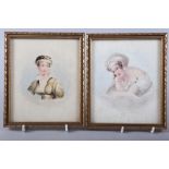 George Brown, 1823: two watercolours, portrait studies, 5" x 6 1/4", in gilt frames