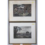 After Havell: a set of four 19th century aquatints, shooting scenes, in ebonised strip frames, and