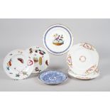 Three 19th century French porcelain bird decorated plates, two Continental porcelain insect and