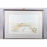 A late 20th century watercolour, downland scene, monogrammed AFP?, 13" x 20 1/2", in silvered frame,