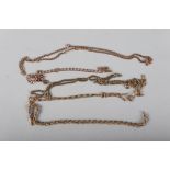 Three 9ct gold flat link necklaces, a similar bracelet and a 9ct gold rope twist bracelet, 20.9g