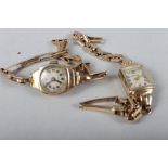 Two lady's 9ct gold bracelet watches (both as found)