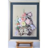 A pastel still life of flowers, 22" x 17", in painted strip frame