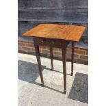 A late 19th century mahogany flap top occasional table, fitted one drawer, on square taper supports,