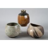 Ruth Bader Gilbert, 1986: a raku oval bowl, 6" high, a raku bowl with green glaze and incised