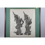 A pair of hand-coloured botanical prints, a colour print after Picasso, a Thai temple rubbing and