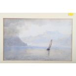 Helga von Gramm: watercolours, view of Lake Geneva, 8" x 13", in strip frame, and Allan: three