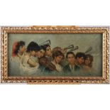 Pitnessilli?: oil on canvas, young musicians, 9 3/4" x 21 1/2", in pierced and carved gilt frame