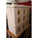 A modern Georgian design doll's house with a collection of furniture and accessories, 32" wide x 18"