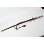 A Japanese WWII military issue katana with metal scabbard, blade stamped 78651, blade 27 1/2" long