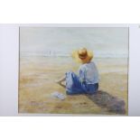 C Butler: a print of a seated woman by the seaside, in gilt strip frame, a print of a garden