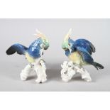 Two Karl Ens porcelain models of crested birds with "15" impressed to bases, 8 3/4" high