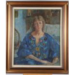 Tom Coates RBA ROI ARWS: oil on canvas portrait of "Pat", 23" x 19 1/4", in linen lined and gilt
