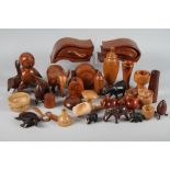 An assortment of treen, including an ebony model of a rhinoceros, 3" high, a model of a tortoise and