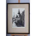 Louis Whirter: a signed etching, "Bruges", in strip frame