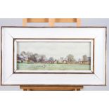 Walter Bothams: two watercolour landscapes, lambs in the field at Hambleden, 14" x 5 1/2", in