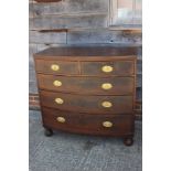 A 19th century mahogany bowfront chest of two short and three long drawers with embossed brass