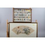 A colour print, school coats of arms, three Redoute prints, two prints of birds and other pictures