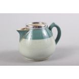 A late 19th century silver rimmed two-tone green glazed cream jug, 2 3/4" high