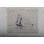 A Simes: etching, "Off the Isle of Arran", in ebonised strip frame, a watercolour, "Dormouse",