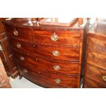 A 19th century mahogany bowfront chest of two short and three long graduated drawers, 42" wide x 23"