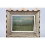 Tom Coates RBA ROI ARWS: oil on canvas faced board, view of Oxford, 6" x 8 1/2", in painted frame