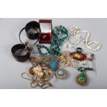 A selection of costume and other jewellery, including a pair of coral earrings, a coral bead